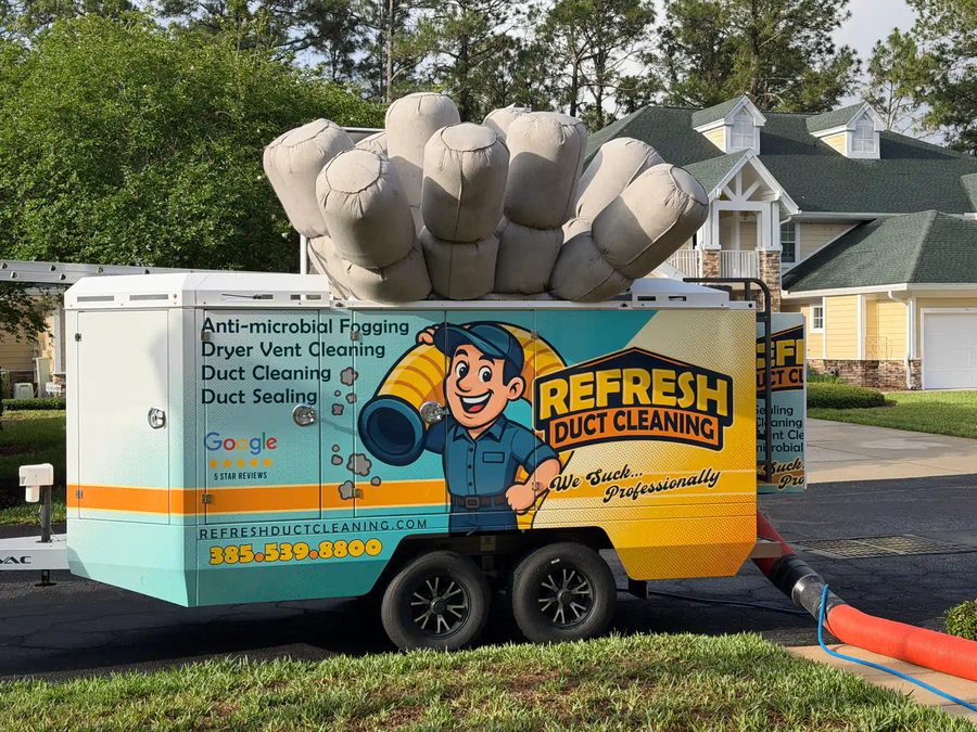 Refresh Duct Cleaning equipment trailer set up at a property