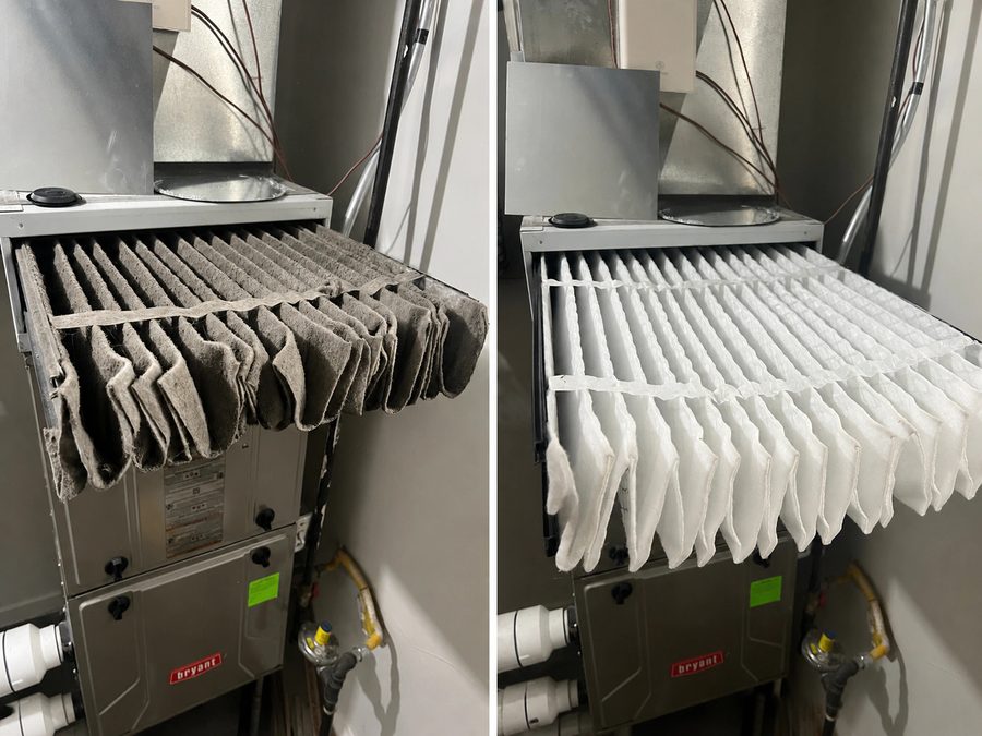 Dirty and clean filter media compared side by side